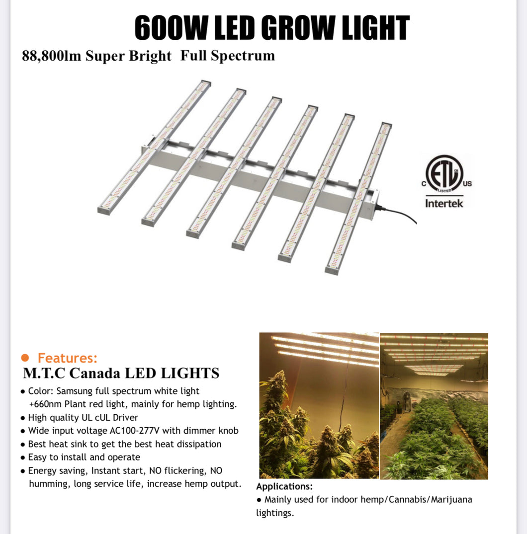 (Pack of 1 Piece ) M0516 : M.T.C Canada LED Grow light 600W 88.800lm Full Spectrum white light + 660nm Red no