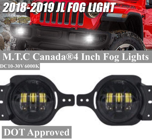 M0418:M.T.C Canada 4 Inch Round 30W 6000K DOT Approved Led Fog Light for Jeep Wrangler JL 2018 2019 Pack of 2 Piece