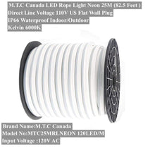 M0361/6k M.T.C Canada LED Neon Rope Light 25M(82.5 Feet) Roll Direct Line Voltage 110V 120LED/M Outdoor And Indoor Use IP66 , Cool White Colour 6000K