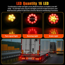 M0605 : 4" Round Red/Amber 16 LED Truck Trailer RV Brake Stop Turn Signal Tail Lights (Pack of 4 Pcs)