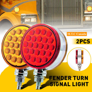 1 Pair M0703-M.T.C Canada LED Round Dual Face Red/Amber Truck Fender Pedestal Marker Lights Turn Signal
