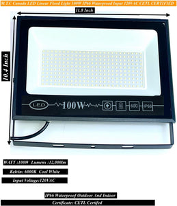 2 Pack or 4 pack to choose M0641: M.T.C Canada LED Flood Light 100W 12000lm 6000K  InputAC120V Water ProofCETL