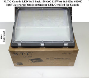 (Pack of 1 ) M0777 Black Housing : M.T.C Canada Commercial Grade LED Wall Pack 120 watt 6000K 120VAC 16,800 lm IP65 Outdoor/Indoor Waterproof Ip65 with Photocell Sensor CUL Certified