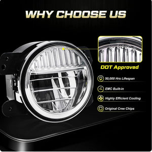 1 Pair ( M0697 : LED 4 inch 30W 6000K-6500K Projector Fog Lights JK and JL DOT Approved For Jeep Wrangler)