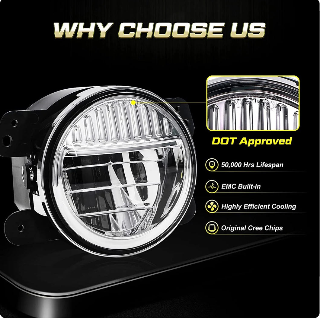 1 Pair ( M0697 : LED 4 inch 30W 6000K-6500K Projector Fog Lights JK and JL DOT Approved For Jeep Wrangler)