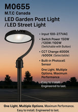 (Pack of 1) M0655 Black Housing 150Watt : M.T.C Canada LED Garden Post Light/LED Street Light with Photocell Sensor Input 100-277VAC, Switch Power with Button 150W/120W/100W and CCT Change 4K/6K CUL