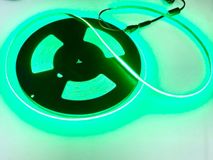 1 Roll 15M) M0677 Green : M.T.C Canada LED Strip Light Commercial Grade COB Dot Free 15M (49.2 FT Roll) 24VDC 320LED /M 12W/M IP44 No Drop in Voltage with 1 Side Power (Green Colour)