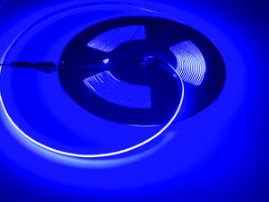 (1 Roll 15M) M0677 Blue : M.T.C Canada LED Strip Light Commercial Grade COB Dot Free 15M (49.2 FT Roll) 24VDC 320LED /M 12W/M IP44 No Drop in Voltage with 1 Side Power (Blue Colour)