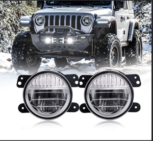 1 Pair ( M0697 : LED 4 inch 30W 6000K-6500K Projector Fog Lights JK and JL DOT Approved For Jeep Wrangler)