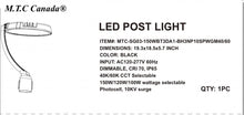 (Pack of 1) M0655 Black Housing 150Watt : M.T.C Canada LED Garden Post Light/LED Street Light with Photocell Sensor Input 100-277VAC, Switch Power with Button 150W/120W/100W and CCT Change 4K/6K CUL