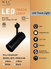 (Pack of 12) M0864 : M.T.C Canada LED Track Light Head 30W 3000lm 3CCT Selectable with Button 3K/4K/6K Dimmable 120VAC, CETL Certifeid to CSA Std22.2 Available in two Colors and two Styles