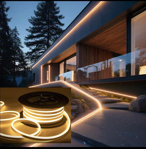 Upgraded M0361:25M (82.5 Feet (M.T.C Canada) LED Neon Rope Light 25M Roll Line Voltage 120VAC 120LED/M Outdoor & Indoor Use IP65, with 120V Flat US Wall Plug) (3000K Warm White)