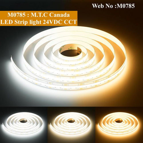 ( 1 Roll ) M0785 :M.T.C Canada COB CCT LED Strip Light Dream Colour Warm to Cool 3000K -6000K 24VDC 10M (33 Feet No Drop in Voltage )( 8 W+ 8W )16 Watt 3 Wire l LED Ribbon