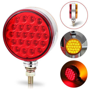 1 Pair M0703-M.T.C Canada LED Round Dual Face Red/Amber Truck Fender Pedestal Marker Lights Turn Signal
