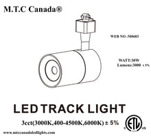 Pack of 12 Piece M0683 /B : M.T.C Canada LED Track light 30W 3000lm 3 Pin 3cct (3000K,4000K,6000K ) Change Colour With Button at Back side CETL Certified 3 Pin H type track Fit , Input 120VAC Black Housing