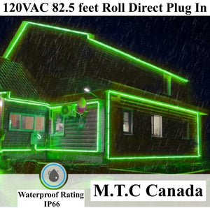 M0432 / 25M Green :M.T.C Canada LED 360 Degree Neon Rope Light Direct 110VAC-120VAC 25M ( 82.5 Feet ) Green Colour Indoor /Outdoor IP66 120LED/M With 110V US Wall Plug