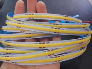 (1 Roll 15M) M0677: M.T.C Canada LED Strip Light COB Dot Free 15M (49.2 FT Roll) 24VDC 320LED /M 12W/M IP44 No Drop in Voltage with 1 Side Power