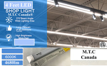 Pack of 10 M0715 :M.T.C Canada Premium Range LED T8 4 Feet Integrated Tube Light Fixture Frosted /Shop Light Fixture /Garage Light Fixture /Cooler Light /Fridge Light 36W 4680lm(130lm/W) 6000K