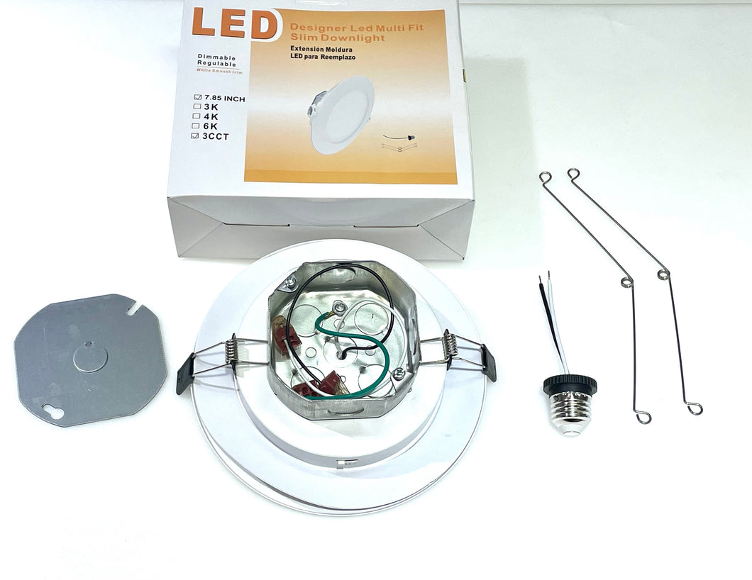 Pack Of 12 Piece ( M0727:M.T.C Canada LED Flat Pot Light 7.85 Inch Outside diameter Hole Size Need 5.6 inch Multi Fit Recessed Pot Light 15W 3cct (3K-4K-5K ) change Colour With Button 15W CETL )