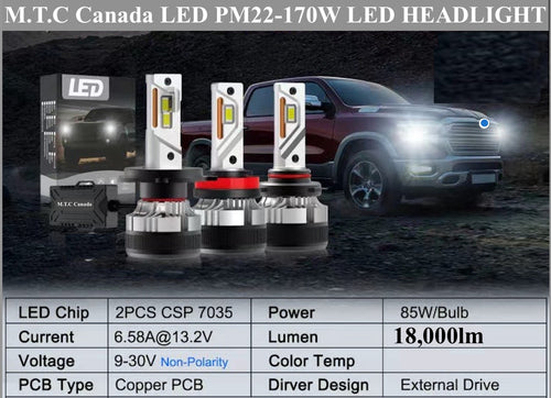 M0663/9007 Hi/Low M.T.C Canada LED Plug and Play LED Super Bright LED Head Light Kit 85 Watt * 2 18000lm 6000K Headlight Kit with Sunon Fan (1 pair 9007 Hi/LOW 6000K)