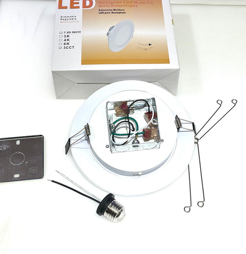 Pack Of 12 Piece ( M0727:M.T.C Canada LED Flat Pot Light 7.85 Inch Outside diameter Hole Size Need 5.6 inch Multi Fit Recessed Pot Light 15W 3cct (3K-4K-5K ) change Colour With Button 15W CETL )