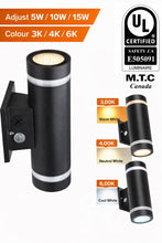 (Pack of 2) M0835 - Cul Certified M.T.C Canada LED Up Down Wall Pack Light – 5W/10W/15W Adjustable, 3CCT Selectable (3000K/4000K/6000K), Black, Outdoor Wall Sconce, AC120-277VAC with Photocell