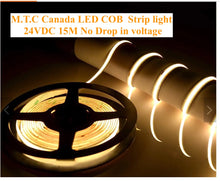 1 Roll 15M) M0677 Green : M.T.C Canada LED Strip Light Commercial Grade COB Dot Free 15M (49.2 FT Roll) 24VDC 320LED /M 12W/M IP44 No Drop in Voltage with 1 Side Power (Green Colour)