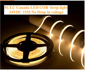 1 Roll 15M) M0677 RED : M.T.C Canada LED Strip Light Commercial Grade COB Dot Free 15M (49.2 FT Roll) 24VDC 320LED /M 12W/M IP44 No Drop in Voltage with 1 Side Power (RED Colour)