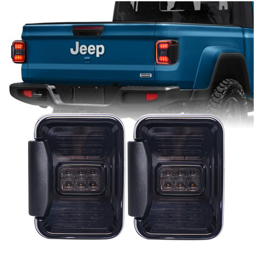 M0693 : M.T.C Canada LED Tail LED Tail Lights Fit For Jeep Gladiator JT 2019 2020 2021 2022 2023 Smoked Taillights Brake Light Turn Signal Light Reverse Back Up Assembly (Black Housing Smoke Lens),