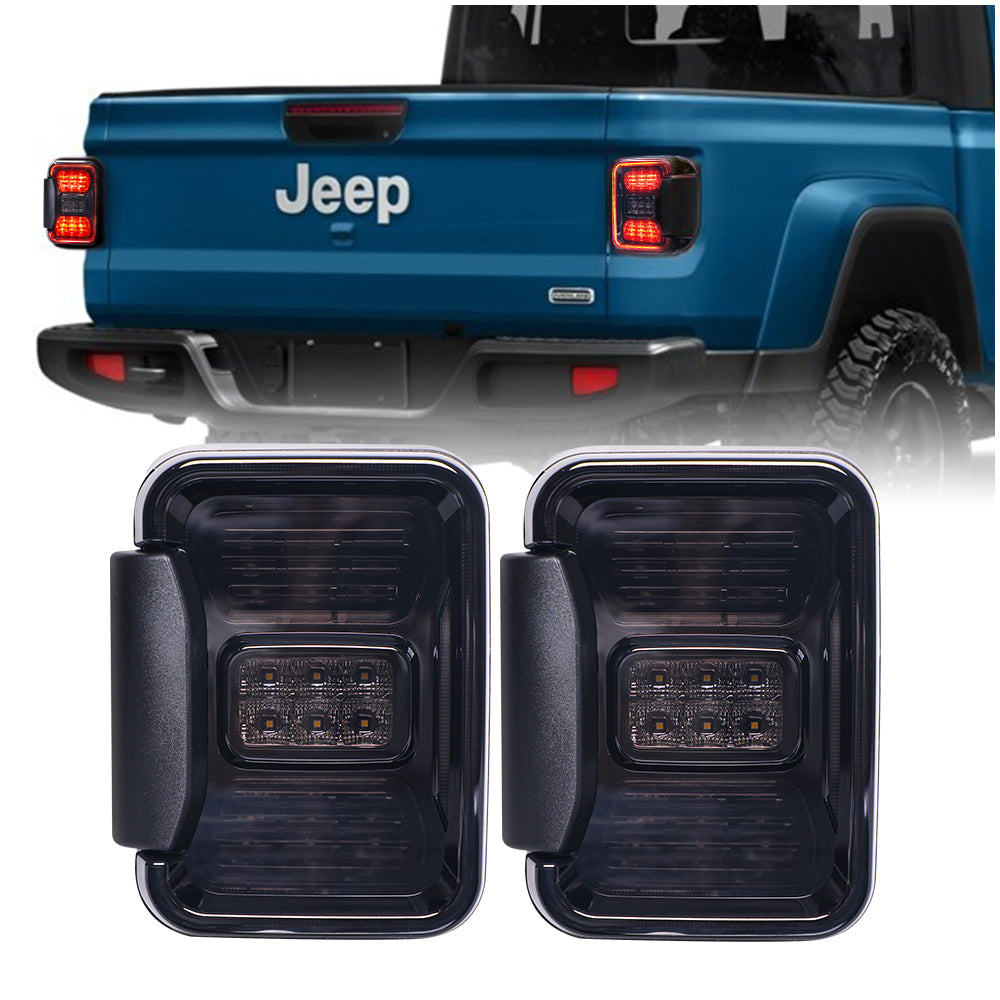M0693 : M.T.C Canada LED Tail LED Tail Lights Fit For Jeep Gladiator JT 2019 2020 2021 2022 2023 Smoked Taillights Brake Light Turn Signal Light Reverse Back Up Assembly (Black Housing Smoke Lens),