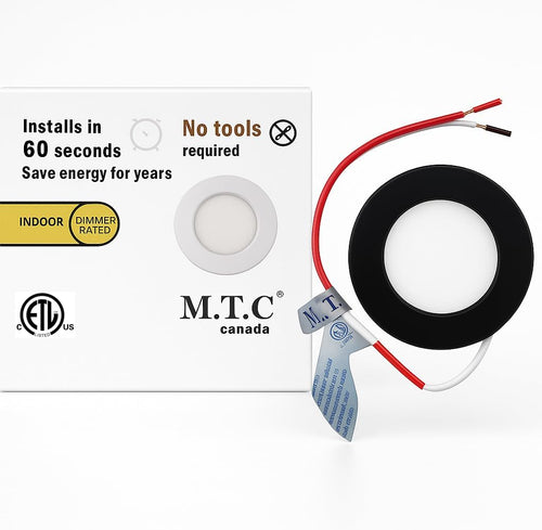 Black Trim Pack of 10 Piece M0733 :M.T.C Canada LED Puck Light/LED Low Voltage Recessed Under Cabinet Lights 12VDC 2W 200lm 3cct (3K-45K-6K) CETL CSA STD 22.2 Fit in 2.25