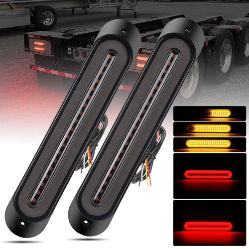 1 (Pair) M0749 -M.T.C Canada 9 inch 2X Halo Neon Tail Light 68 LED Flowing Turn Signal Stop Brake Trailer Truck ATV Smoked