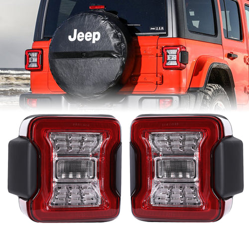 M0691 : M.T.C Canada RED LED Tail Lights For Jeep Wrangler JL JLU 2018-2024 (RED And white Lens) Accessories Brake Light Reverse Light Turn Signal Light )