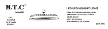 (Pack of 1)M0776 : M.T.C Canada LED High Bay Light Linear UFO Series 240W 33,600lm 6000K Input Voltage 120VAC IP65 Waterproof / Dust Proof New Advance Model CUL certified