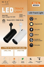(Pack of 12) M0864 : M.T.C Canada LED Track Light Head 30W 3000lm 3CCT Selectable with Button 3K/4K/6K Dimmable 120VAC, CETL Certifeid to CSA Std22.2 Available in two Colors and two Styles