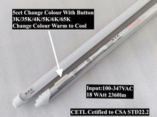 CETL Certified (25 Pcs) M0820 4 Feet 5cct :M.T.C Canada T8 4FT LED Tube Light18Watt,5cct (3K-65K) LED T8 4 feet 2360lm Input 100-347VAC Frosted,A+B,Work with and Wihout Ballast (Ballast Bypass)