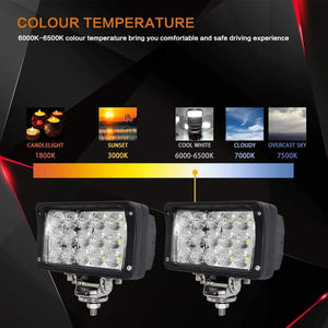 (PACK OF 2 )M0667:Led Work Spot  Lights (4x6 With Bracket ) 45w 6inch Led Lights Bar Fog Lights 12/24V With Mount Brackets for Trucks,Tractor,Off-Road 4x4, ATV, SUV, UTV,Boat -Waterproof
