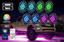 Upgraded M0858 8 Pcs Kit : Commercial Grade M.T.C Canada LED Rock Light Kit (8PCS RGBW + Signal Function) (Turn Amber + RED Brake Light With Remote and APP