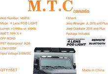 M0816 :LED Roof Top Light Compatible With 2018+Jeep JEEP WANGLER JL/Compatible With JT PRIMER/GLOSS BLACK 4 LENS REMOTE POD LIGHT 6000K