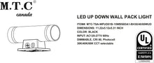 Pack of 6) M0835 - Cul Certified M.T.C Canada LED Up Down Wall Pack Light – 5W/10W/15W Adjustable, 3CCT Selectable (3000K/4000K/6000K), Black, Outdoor Wall Sconce, AC120-277VAC with Photocell