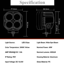 (Pack of 4 Piece) M0670 Yellow : M.T.C Canada LED 40W Yellow Off Road Work Light/LED Pod/LED Bar 4000lm Inout 10-30VDC IP67 Waterproof With Relay Button and Remote Flash Option