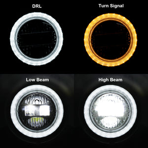 M0694 : M.T.C Canada 9 Inch Round Led Headlight with White Halo (White DRL + Turn Amber) High Low Beam Day Time Running Light Compatible with Jeep Wrangler JL 2018+ Sport Rubicon, DOT Approved Head