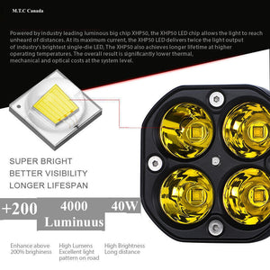 (Pack of 2)M0670 : M.T.C Canada LED 40W Yellow Off Road Work Light /LED Pod / LED Bar 4000lm Inout 10-30VDC IP67 Waterproof