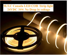 1 Roll 20M) M0760 : M.T.C Canada LED Strip Light Commercial Grade COB Dot Free 20M (66 FT Roll) 24VDC 320LED /M 5W/M IP44 No Drop in Voltage with 1 Side Power