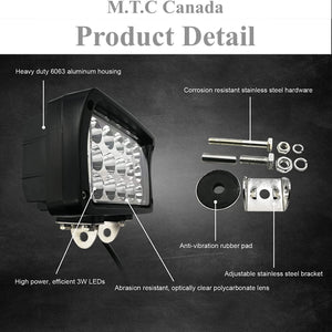 (PACK OF 2 )M0667:Led Work Spot  Lights (4x6 With Bracket ) 45w 6inch Led Lights Bar Fog Lights 12/24V With Mount Brackets for Trucks,Tractor,Off-Road 4x4, ATV, SUV, UTV,Boat -Waterproof