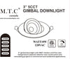 (Pack of 12) M0839 : MTC Canada 3 Inch LED Gimbal Pot Light 8 Watt 800lm 5cct (27K-6K),LED Downlight – 360° Rotation, Triac Dimmable, 120V Dimmable, Cetl Certified