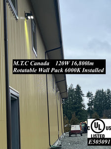 Upgraded :(Pack of 1) M.T.C Canada LED Wall Pack CUL Certified for Outdoor Use Waterproof IP65 Input Voltage 120-347VAC (Rotatable Wall Pack, 120W 16,800lm 6000K Black Housing CUL Certified)