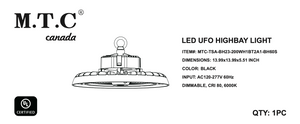 Pack of 1 (M0710: M.T.C Canada LED High Bay Light UFO Pro series 200W 28000lm 6000K Input Voltage AC100V-277V With New Advance Model CUL certified)