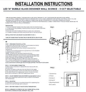 Pack of 2 Piece :M0712 M.T.C Canada 14 inch LED Wall Light Crystal Bubble Watt 12W 3CCT Input 120VAC Can Be Change with Button at Back Side 3K/4K/6K CETL