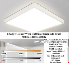 (Pack of 2) M0774: M.T.C Canada 20 Inch Square Ceiling Light Surface Mount 42 Watt 5600lm 120VAC 3cct 3K-4K-6K (Chnage Colour with Button) CETL Certified